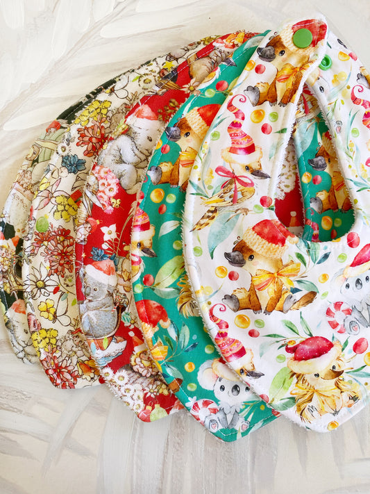 Aussie Christmas Double Layer Dribble Bib 5 Pack