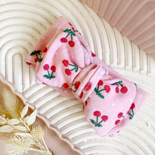 Cherry Double Bow Stretch Headband