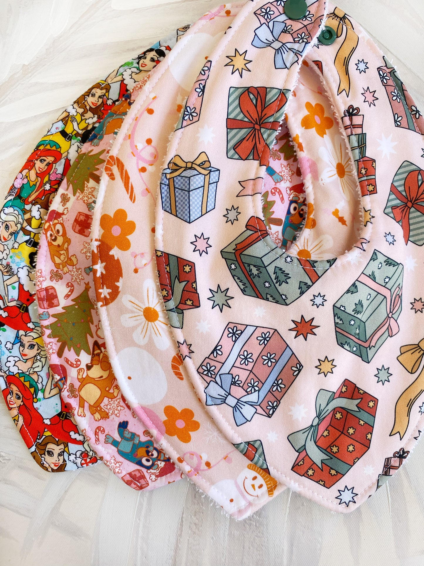 Pink Christmas Double Layer Dribble Bib 4 Pack