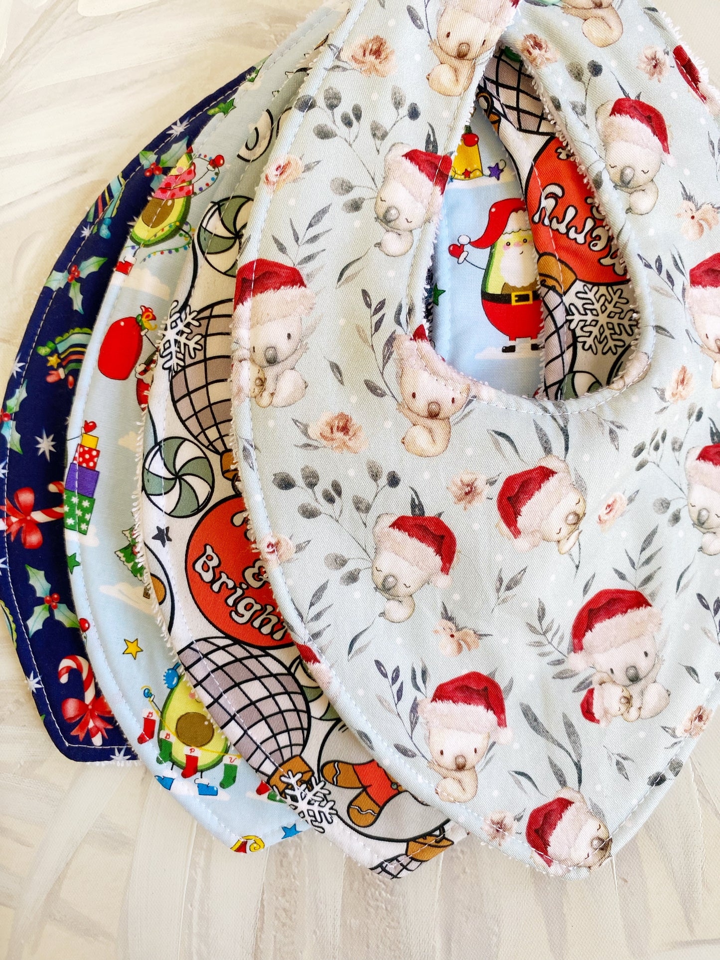 Blue Christmas Double Layer Dribble Bib 4 Pack