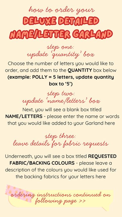 🪡✨ DELUXE DETAILED NAME/LETTER GARLANDS - $20 AUD Per Letter